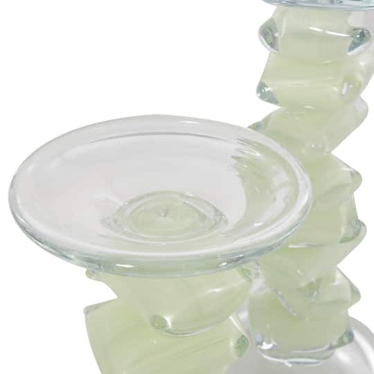 Green Glass Stacked Stone Candle Holder Set